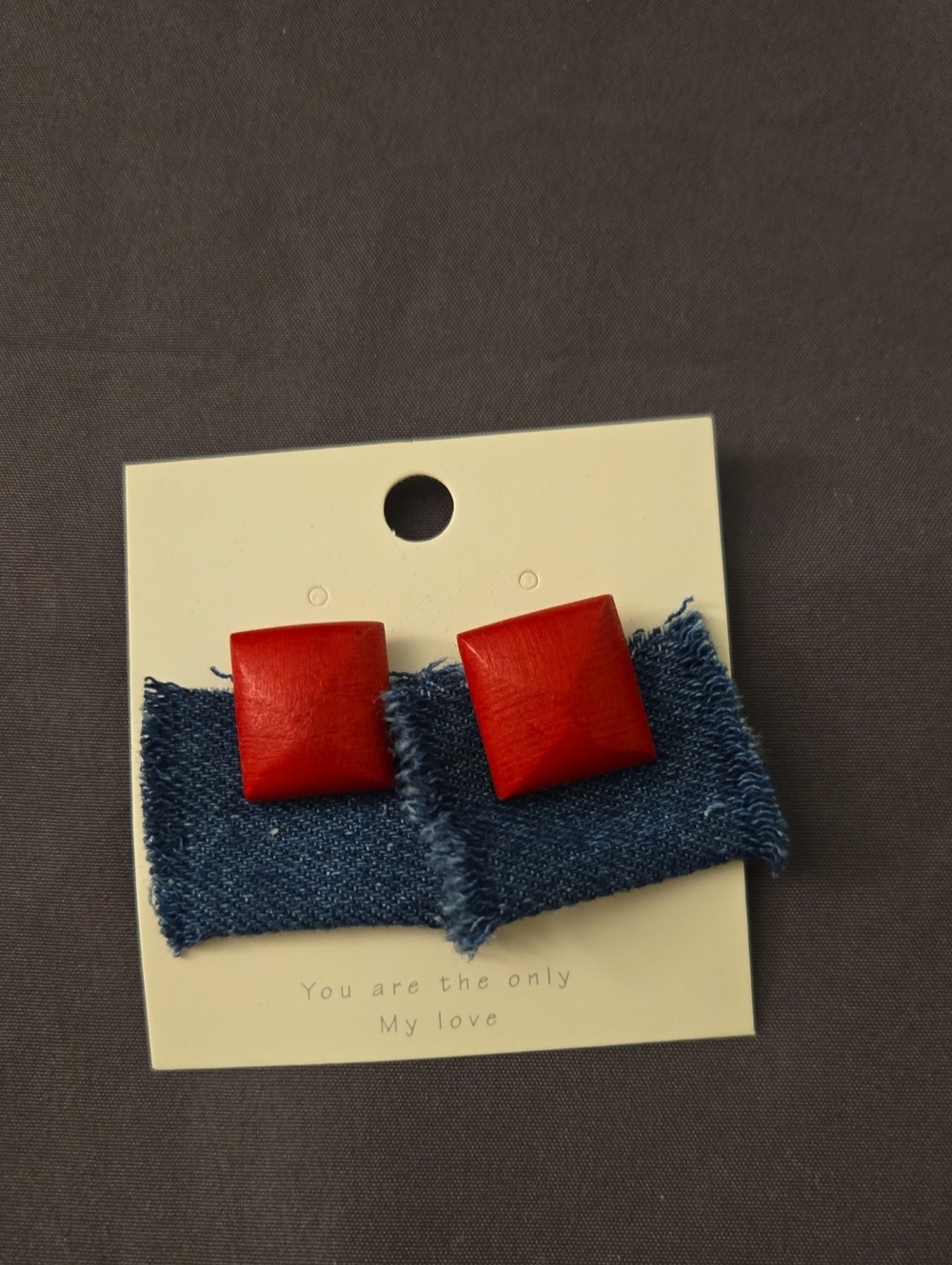 Red Square Stud Earrings - Unbranded